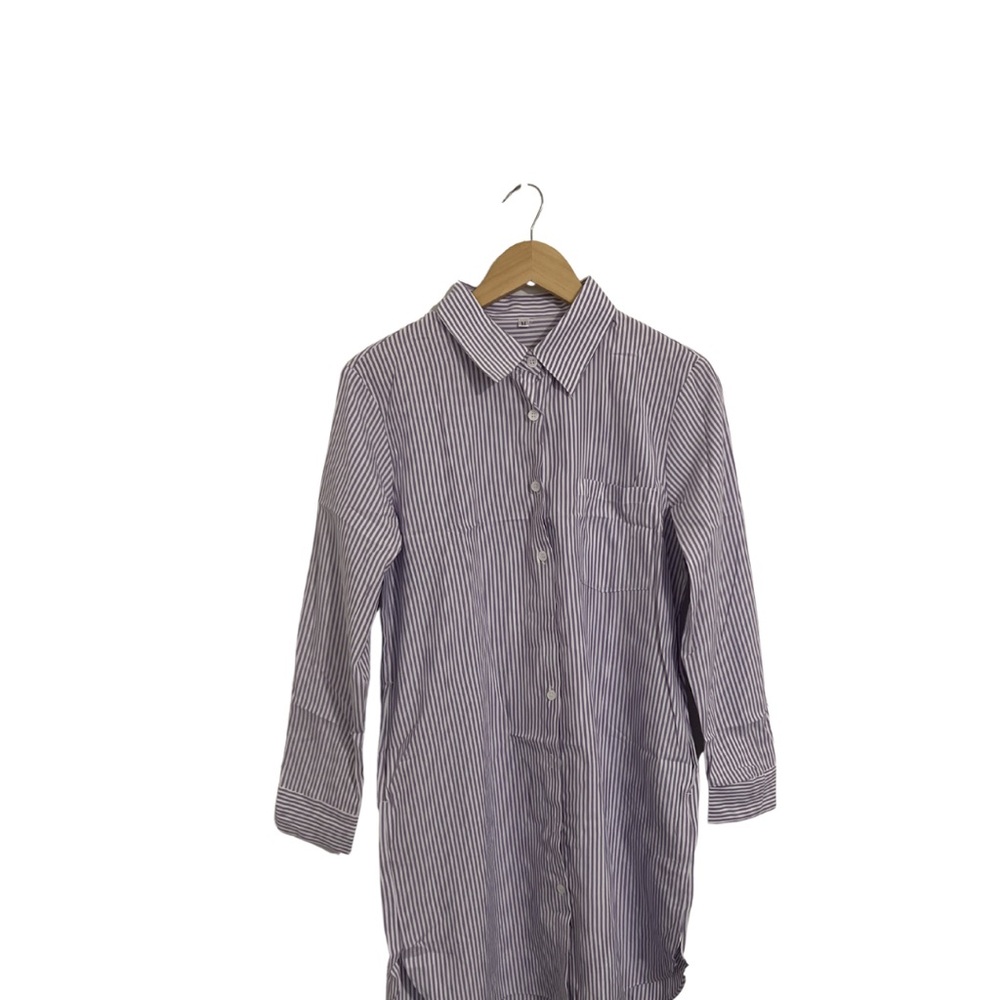 Purple Striped Women's Button Down Shirt Dress
